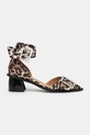 Balerinke GANNI Feminine Buckle Open Cut Pump Satin Print S2863 smeđa SS25