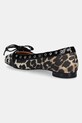Boty Baleríny GANNI Eyelets Bow Ballerina Satin Print S2889 hnědá