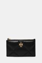 Kožené puzdro na karty Tory Burch Kira Diamond Quilt nášivka čierna 158629.001
