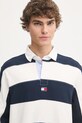 Bavlnené tričko s dlhým rukávom Tommy Jeans tmavomodrá DM0DM20666