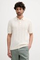 United Colors of Benetton polo z domieszką lnu relaxed beżowy 115GK301G