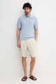 United Colors of Benetton polo z domieszką lnu 115GK301G niebieski SS25