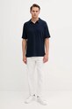 United Colors of Benetton polo lniane 3UTFU302A granatowy SS25