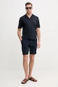 BOSS polo z domieszką lnu 50537502 granatowy SS25