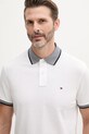 Тениска с яка с лен Tommy Hilfiger бял MW0MW33140
