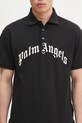 Памучна тениска с яка Palm Angels Curved Logo черен PMGB012S25FAB0031003