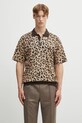 Wacko Maria polo bawełniane LEOPARD KNIT POLO SHIRT ( TYPE-1 ) wzorzyste beżowy 25SS.WMK.KN22