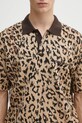 Wacko Maria polo bawełniane LEOPARD KNIT POLO SHIRT ( TYPE-1 ) beżowy 25SS.WMK.KN22