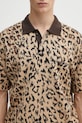 Wacko Maria cotton polo shirt LEOPARD KNIT POLO SHIRT ( TYPE-1 ) beige 25SS.WMK.KN22