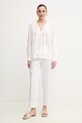 Luisa Spagnoli pantaloni din in 542090 alb SS25