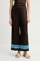 Luisa Spagnoli pantaloni de mătase cu modele maro 542106