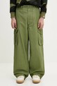 Памучен панталон Kenzo изчистен зелен FF55PA2459GD.48