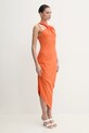 Obleka iz mešanice lana Versace Jeans Couture 78HAO903.N0432 oranžna SS25