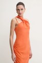 Obleka iz mešanice lana Versace Jeans Couture oranžna 78HAO903.N0432