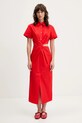 MSGM sukienka bawełniana 3842MDA30X.257315 czerwony SS25