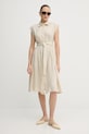 Lněné šaty United Colors of Benetton 4AGHDV0B1 béžová SS25