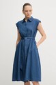 United Colors of Benetton rochie din in cu guler albastru 4AGHDV0B1