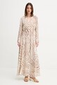 Šaty s prímesou ľanu Marciano Guess GISELLE 5GGK08.7314A béžová SS25