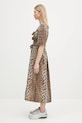 GANNI cotton dress Printed Cotton Tie Strap Midi W0373 brown SS25