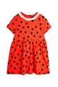 Хлопковое детское платье Mini Rodini Dots 2525010042 красный SS25