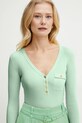Elisabetta Franchi pulover din amestec de mătase turcoaz MK62B51E2