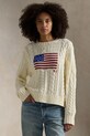 Polo Ralph Lauren sweter bawełniany ARAN FLG PO bawełna beżowy 211924430