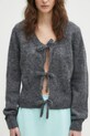 GANNI kardigan wełniany Light Mohair Tie String Cardigan szary K2411