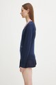 Sporty & Rich sweter wełniany Src Cableknit V-Neck WS070602302BL117 granatowy SS25