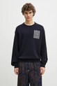 Kenzo sweter wełniany Kamon okrągły granatowy FF55PU7283BA.79