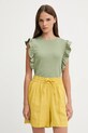 United Colors of Benetton szorty lniane żółty 4AGHD901T