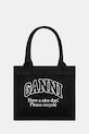 GANNI geantă de bumbac Large Easy Shopper Contrasted Logo imprimeu negru A6647