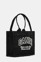 GANNI geantă de bumbac Large Easy Shopper Contrasted Logo A6647 negru SS25