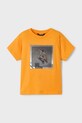 Mayoral t-shirt bawełniany dziecięcy nadruk pomarańczowy 3035.5F.Mini.PPYA