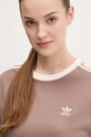 Βαμβακερή μπλούζα με μακριά μανίκια adidas Originals 3-Stripes καφέ JC5773
