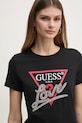 Βαμβακερό μπλουζάκι Guess μαύρο W5RI10.I3Z14