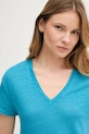 Ľanové tričko United Colors of Benetton modrá 37UJD401Q