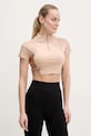 Μπλουζάκι adidas Originals Zip Up Crop Top slim μπεζ JJ0916