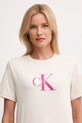 Βαμβακερό μπλουζάκι Calvin Klein Jeans μπεζ LV047B865G