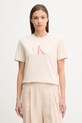Памучна тениска Calvin Klein Jeans стандартна бежов LV047B865G