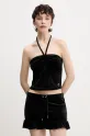 Juicy Couture top welurowy HALTER RUCHE czarny JCWCT125325