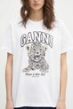 Βαμβακερό μπλουζάκι GANNI Basic Jersey Leopard Relaxed λευκό T4124