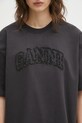 Хлопковая футболка GANNI Heavy Cotton Drop Shoulder серый T4095