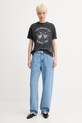 Bavlněné tričko The Kooples FTSC30042K šedá SS25