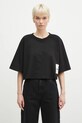 Бавовняна футболка Fiorucci Logo Label Cropped Padded relaxed чорний U02SPTSH106CJ01BK01