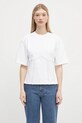 GANNI tricou din bumbac Heavy Cotton Tie Back Waisted bumbac alb T4149