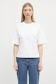 Памучна тениска GANNI Heavy Cotton Tie Back Waisted свободна бял T4149