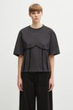 Bavlněné tričko GANNI Heavy Cotton Tie Back Waisted relaxed šedá T4179