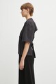 Bavlněné tričko GANNI Heavy Cotton Tie Back Waisted T4179 šedá SS25