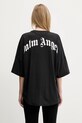 Дрехи Памучна тениска Palm Angels Back Curved Logo Loose PWAA023S25JER0041001 черен