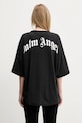 Îmbrăcăminte Palm Angels tricou din bumbac Back Curved Logo Loose PWAA023S25JER0041001 negru